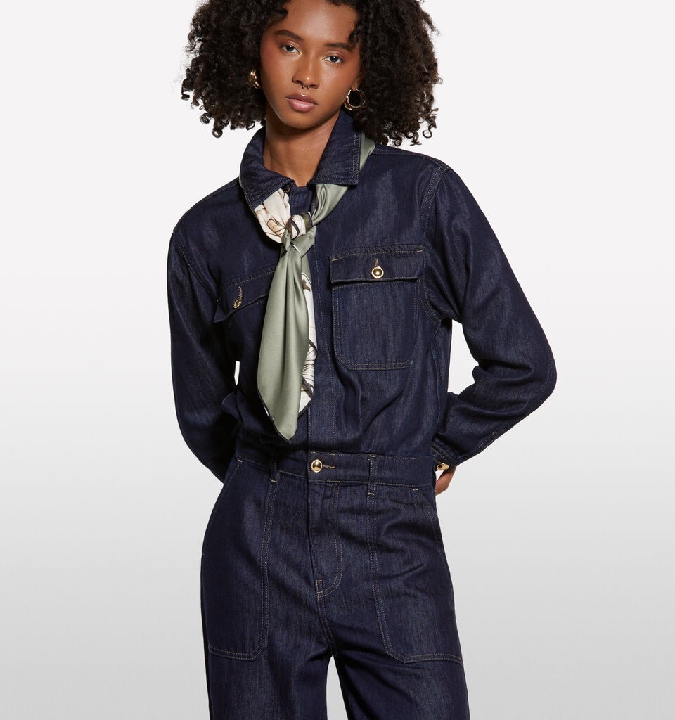 Dark blue denim jumpsuit - women's jumpsuits - Dark Blue | Sisley image number 3
